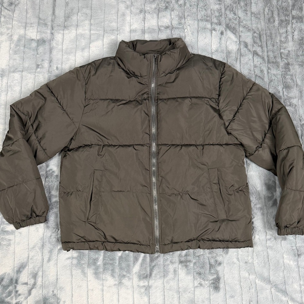 Forever 21 Womens Brown Puffer Jacket Quilted Zip Up Stand Collar Coat Large